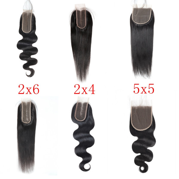 Brazilian Human Hair Indian Virgin Hair 2X6 Lace Closure With Baby Hair 2x4 Closure 5X5 Straight Body Wave 8-20inch top closure