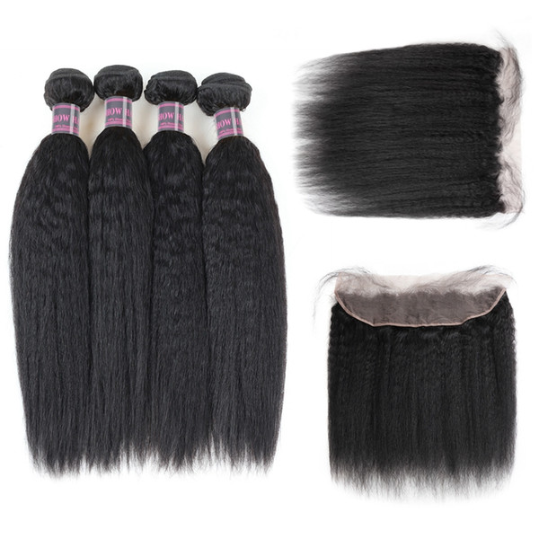 Wholesale Peruvian Brazilian Malaysian Yaki Straight Human Hair Bundles 4pcs With 13*4 Lace Frontal Ishow Unprocessed Virgin Hair Extensions