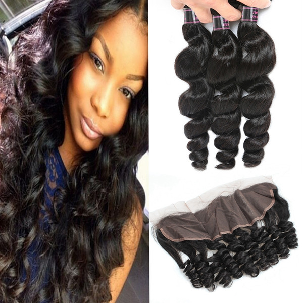 Wholesale 10A Brazilian Loose Wave 3 Bundles With 13*4 Lace Frontal Peruvian Malaysian Indian Virgin Human hair Extensions 