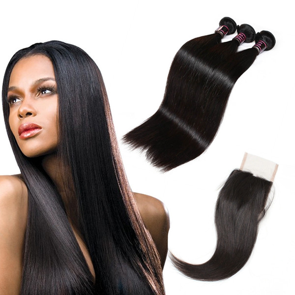 Silky Straight Wholesale Peruvian Human Hair Weaves Best 10A Brazilian Hair Bundles With Closure 3Bundles With Lace Closure Hair Extensions