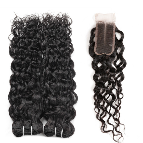 Ishow New Arrival Brazilian Water Wave Bundles 3pcs with 2*4 Closure Natural Black Wholesale Brazilian Hair Weave Bundles