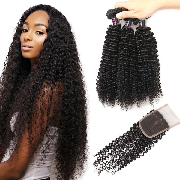 Best Quality 10A Brazilian Kinky Curly Hair With Lace Closure Wholesale Cheap Malaysian Peruvian Human Hair Weave 3Bundles Deals