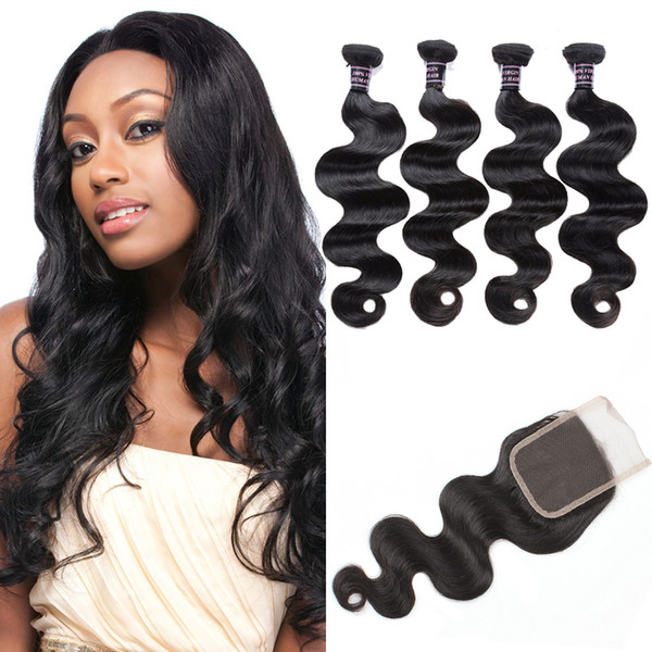 Cheap 8A Brazilian Body Wave With Closure Peruvian Hair 4 Bundles With Closure Malaysian Body Wave Human Hair Extensions Wholesale Price