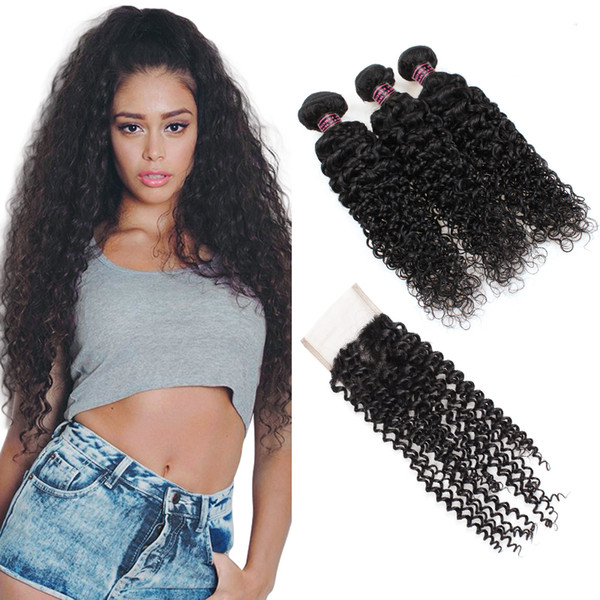 Brazilian Curly Wave 3 Bundles With Closure Cheap 8A Peruvian Virgin Human Hair Extensions Ishow Human Hair Wholesale Price 