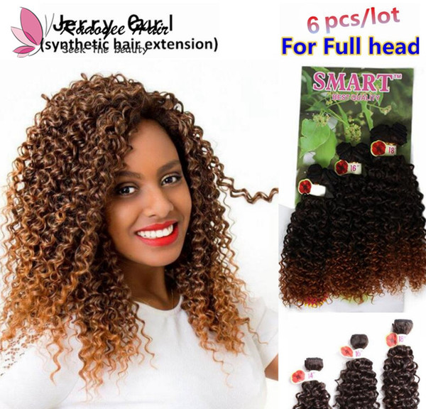 Jerry curly brazilian hair bundles 14-18inch 6pcs/lot for full head sew in synthetic hair extensions ombre brown dark purple hair weave