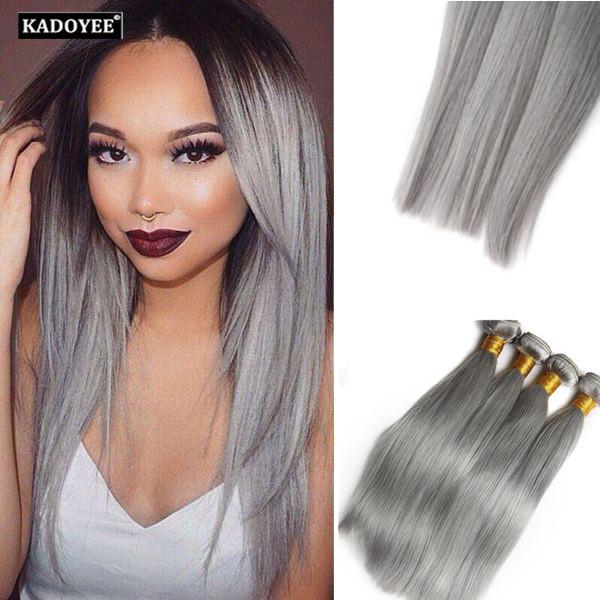Best Brazilian Straight Hair Silver Hair All Grey Color 3Bundles For Full Head 100% Human Virgin Remy Hair No tangle No shedding
