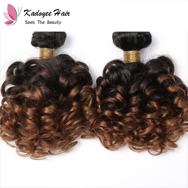 Remy Human Hair Weave Bouncy Curl Bundles natural ombre Brown color 1b/30 Short Curly Bob style Hair Weaving Extensions