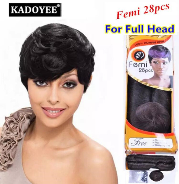 Femi remy human hair 28pcs/lot short hair wefts soft and healthy No shedding no tangle Brazilian hair weaves for black women