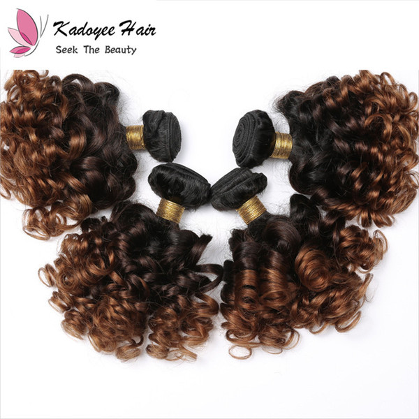 FREE Virgin Remy Human Hair Weave Bundles Short Bob Hair Weft Bouncy Curl Ombre Brown 1B/30 Extensions for Black Women