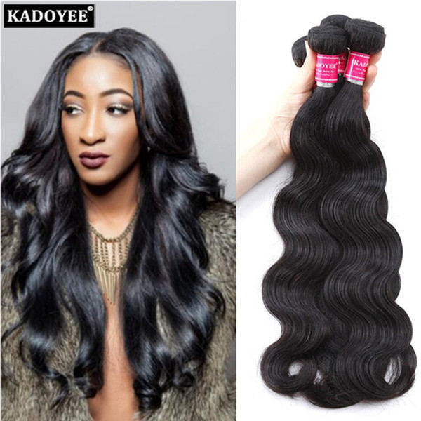 Kadoyee 8A Unprocessed Brazilian Body Wave Human Hair Weave Extensions 3 Bundles for Full Head Dyeable Bleachable No Shedding No Tangle