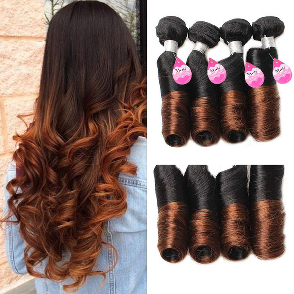 Hot Selling 10A Ombre Peruvian Spring Curl Virgin Hair 4 Bundles Unprocessed Virgin Ombre Hair Extensions Two Tone 1B/#4 Color