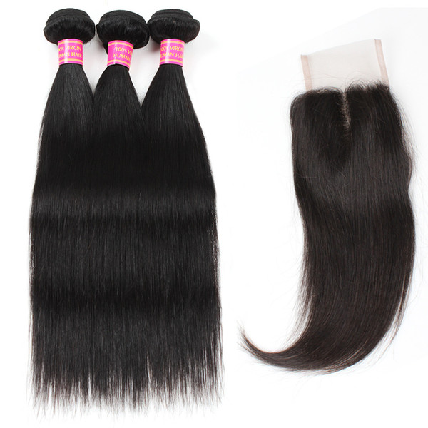 Wholesale Good Cheap 8A Mink Brazilian Peruvian Malaysian Virgin Straight Hair 3 Bundles With 4*4 Lace Closure Free/Middle/Three Part