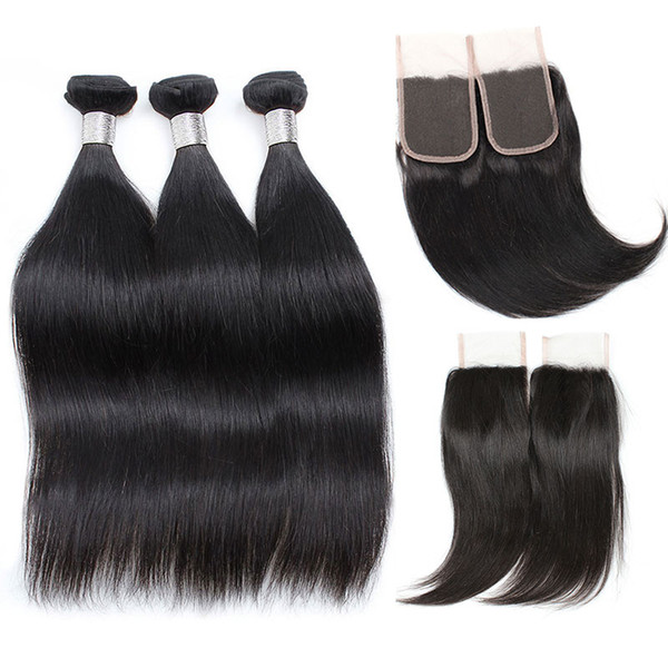 Brazilian Straight Virgin Hair Weave 3 Bundles with Closure Unprocessed Brazilian Virgin Silky Straight Human Hair Weave Weft Wholesale