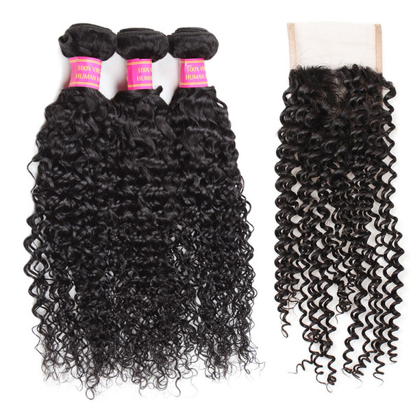 Wholesale Price Cheap 8A Mink Brazilian Virgin Curly Wave Hair 3 Bundles With 4*4 Lace Closure Free/Middle/Three Part 