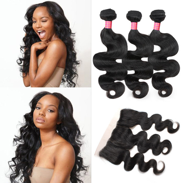 Brazilian Virgin Hair Body Wave with Lace Frontal Closure Ear to Ear Lace Frontal with Bundles Wet and Wavy Human Hair Weave