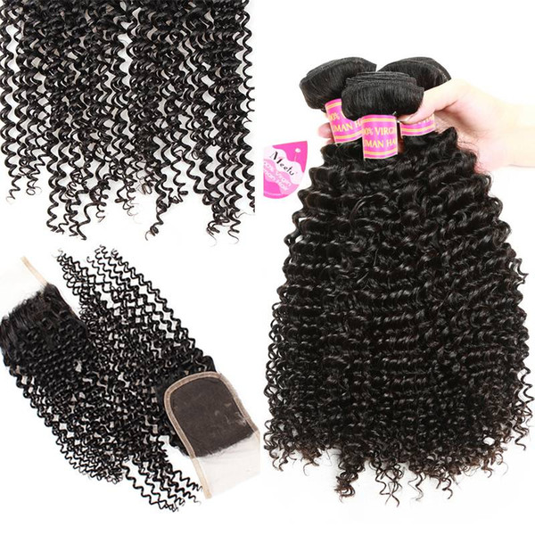 Meetu 8A Mink Brazilian Curly Virgin Hair 4 Bundles With Lace Closure Good Cheap Brazilian Kinky Curly Human Hair Weave Bundles With Closure