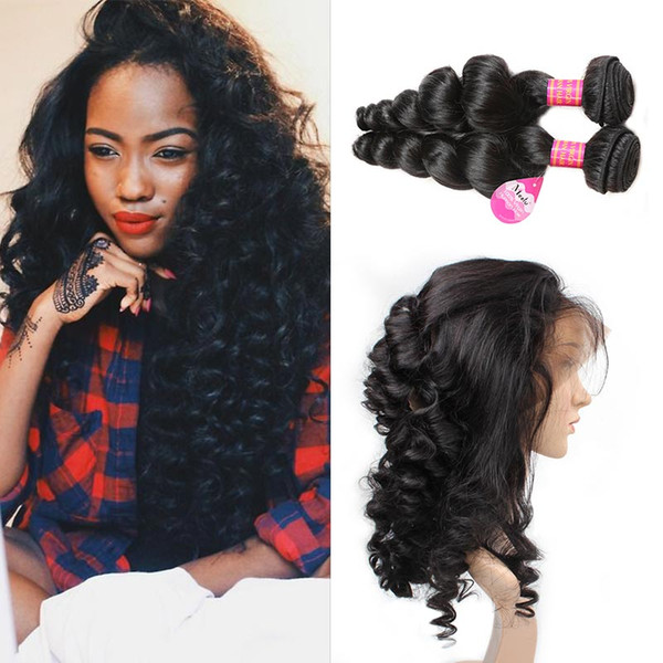 360 Loose Wave lace frontal closure with 2 bundles Virgin Human Hair 8A Peruvian Brazilian Malaysian Indian Virgin Human Hair Wholesale