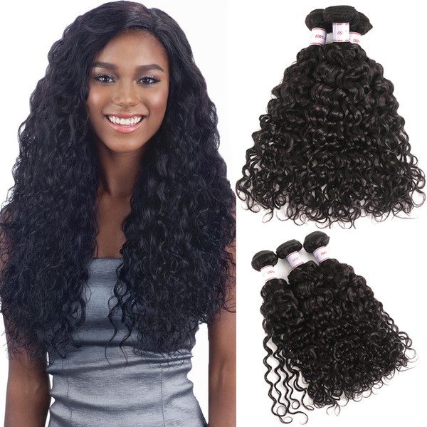 MSH 10A Brazilian Virgin Hair Water Wave Human Hair Weave 3 Bundles Natural Black Peruvian Indian Malaysian Water Wave Hair 