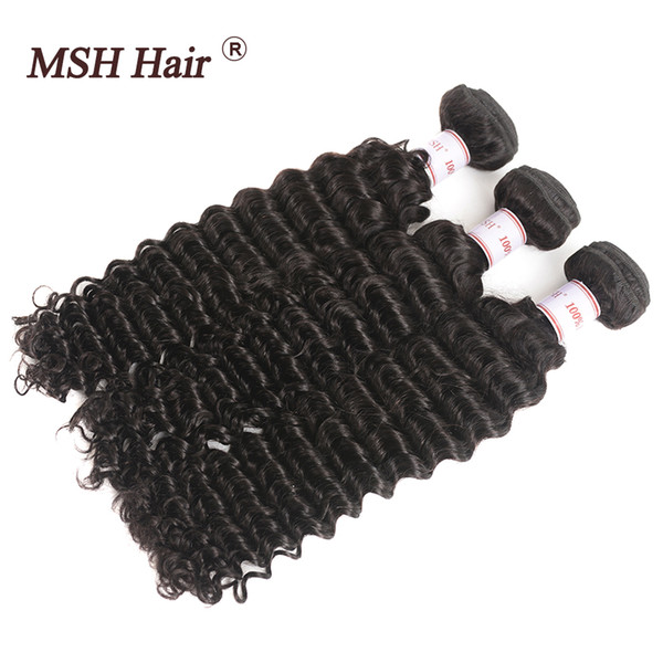 MSH Indian Deep Wave Virgin Hair 10A Unprocessed Human Hair Weave 3 Bundles Natural Black Indian Deep Wave Brazilian Peruvian Malaysian Hair