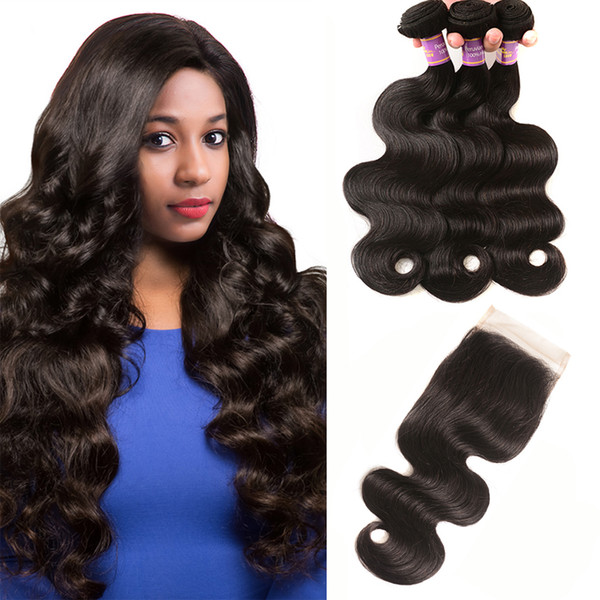 Indian Virgin Hair Body Wave 3 Bundles With Free Part Lace Closure Natural Black Human Hair Extensions Indian Body Wave Bundles