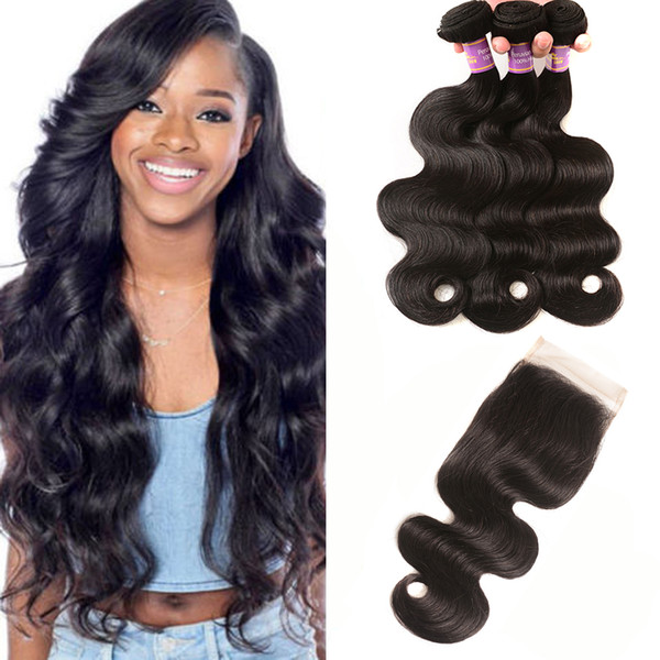 10A Malaysian Virgin Hair Body Wave 3 Bundles With Free Part Lace Closure Natural Black Human Hair Extensions Malaysian Body Wave Bundles