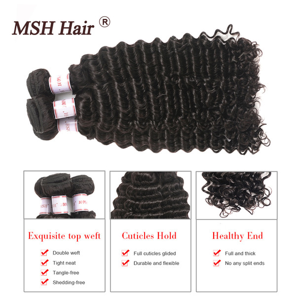 MSH 10A Brazilian Virgin Hair Deep Wave 100% Unprocessed Human Hair Weave 4 Bundles Natural Black Color Indian Peruvian Malaysian Hair