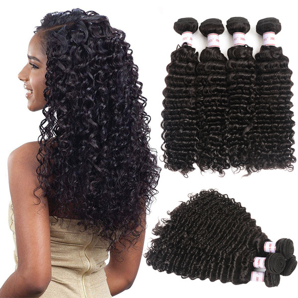 MSH 10A Virgin Malaysian Deep Wave Hair 100% Unprocessed Human Hair Weave 4 Bundles Natural Black Brazilian Peruvian Indian Virgin Hair