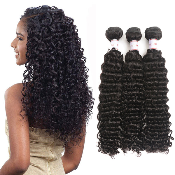 MSH Hair 10A Malaysian Virgin Deep Wave 3 PCS Brazilian Peruvian Indian Virgin Hair Unprocessed Human Hair Weave Bundles Natural Black