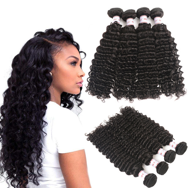 MSH 10A Grade Peruvian Deep Wave Virgin Hair 4 Bundles Human Hair Weave Bundles Natural Black Brazilian Malaysian Indian Hair 