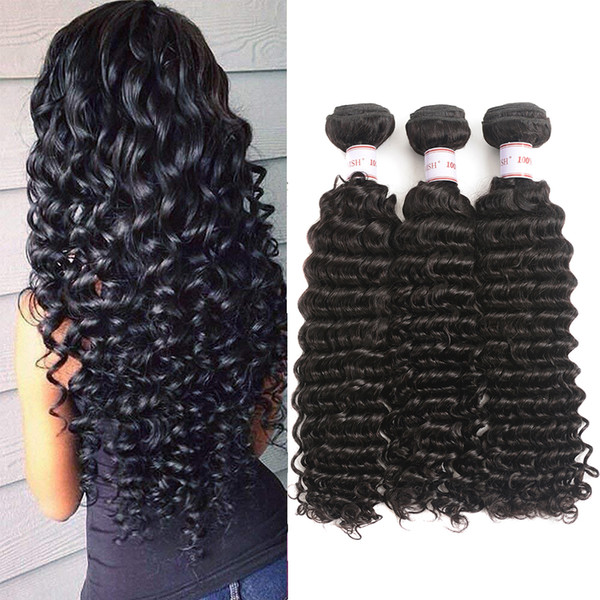 MSH 3 Bundles Peruvian Deep Wave Virgin Hair 8A Unprocessed Human Hair Weave Bundles Brazilian Malaysian Indian Virgin Hair Natural Black