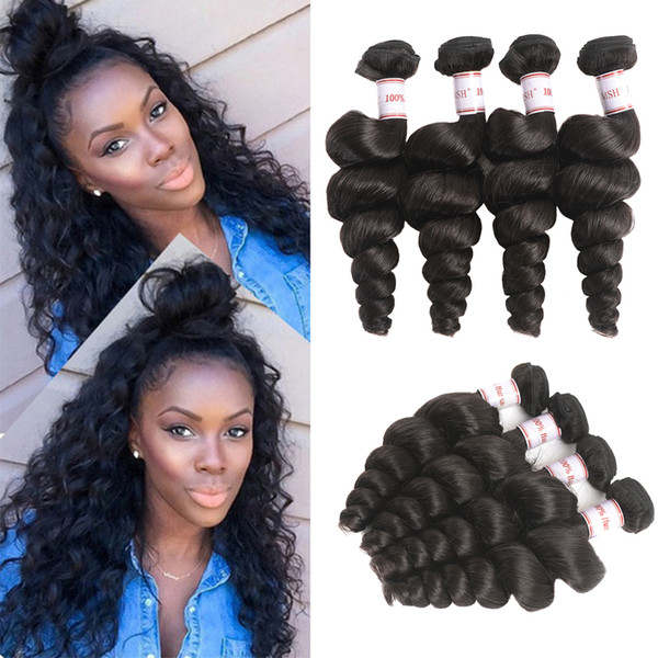 MSH 10A Brazilian Virgin Hair Loose Wave Unprocessed Human Hair Weave 4 Bundles Natural Black Peruvian Indian Malaysian Virgin Hair