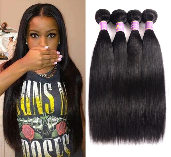 Peruvian Straight Hair 4 Bundles Peruvian Virgin Straight Hair Bundles 100% Unprocessed Human Hair Extensions Natural Black