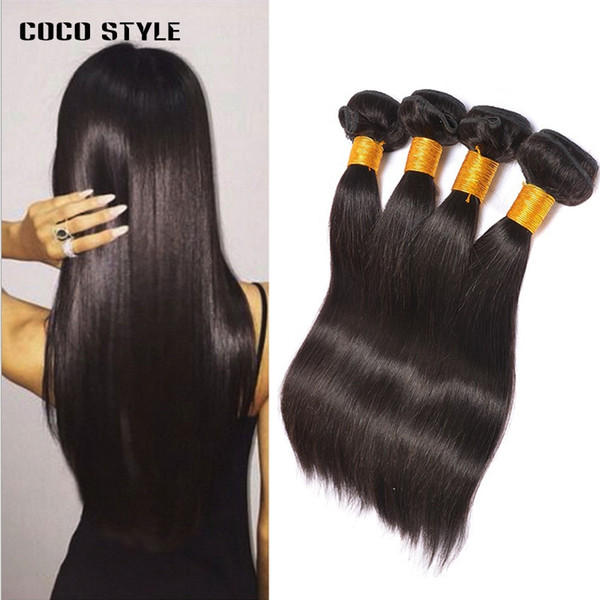 Brazilian Straight Human Hair 4 Bundles Natural Color Hair Weaving 8 To 28 Inch Double Weft Non Remy Hair Extensions