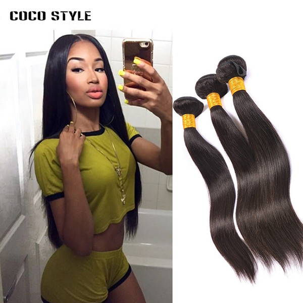 8A Peruvian Straight Hair Human Hair Bundles 3 Pcs 8-28Inch Natural Color Non Remy Hair Extension