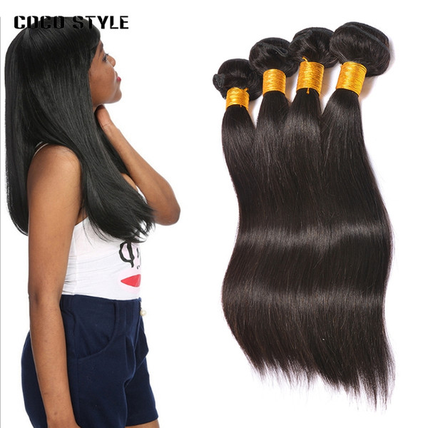 Straight Brazilian Human Hair Weave Bundles 4 Bundles Straight Hair Natural Color 100% Remy Hair Weave