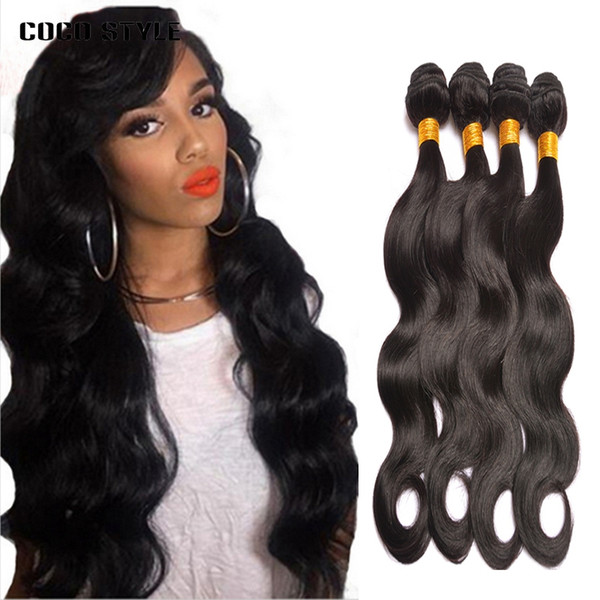 Brazilian Virgin Hair Body Wave 100% Human Hair Weave Bundles Peruvian Malaysian Indian Cambodian Brazillian Wavy Remy Hair Natural Black 1B