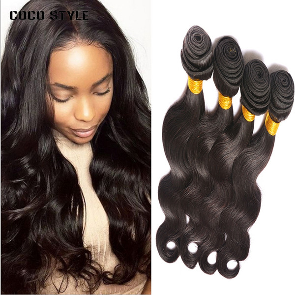 100% Human Hair Bundles Body Wave Peruvian Hair Weave 4 Bundles Natural Black Remy Hair Extensions 