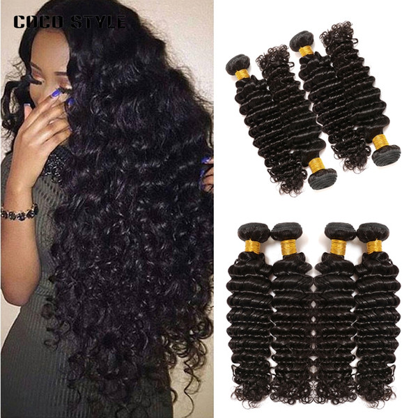 Deep Wave 4 Pcs Peruvian Hair Bundles 100% Human Hair Weave Bundles 8-28 Inch 100g Non Remy Hair Extension Natural Color