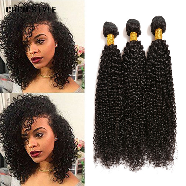 8A Kinky Curly Weave Human Hair 3 Bundles Natural Black Brazilian Hair Weave Bundles 8''-28'' Non-remy Hair