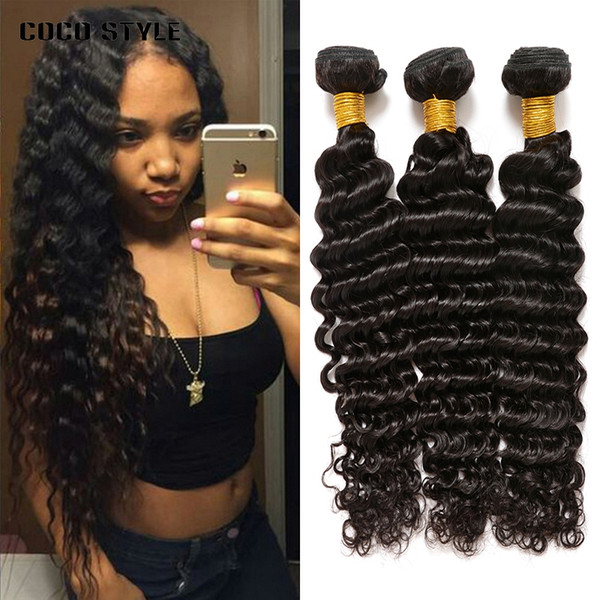 Deep Wave 8A Brazilian Hair Weave Bundles 8-28 inch Human Hair 3 Bundles Non-remy Hair Extensions