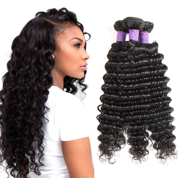 8A Brazilian Deep Wave Human Hair Bundles Kinky Curly Weave Weft Peruvian Malaysian Indian Mongolian Virgin Hair Deep Curly Hair Extensions