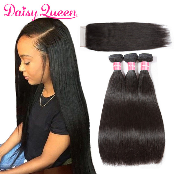 Cheap 8A Brazilian Straight Virgin Hair With Closure Brazilian Hair Weave 3 Bundles With Lace Closure Wholesale Human Hair Extensions