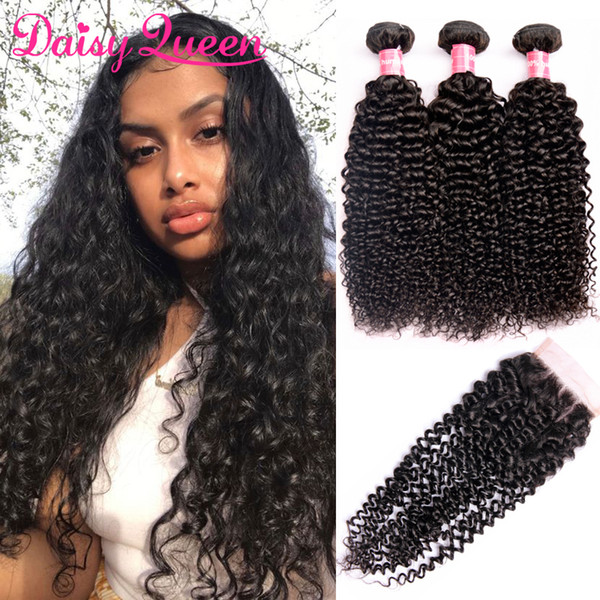 10A Cheap Kinky Curly Weave Human Hair Bundles with Lace Closure Brazilian Hair Weave 3 Bundles with Closure Virgin Hair Wholesale