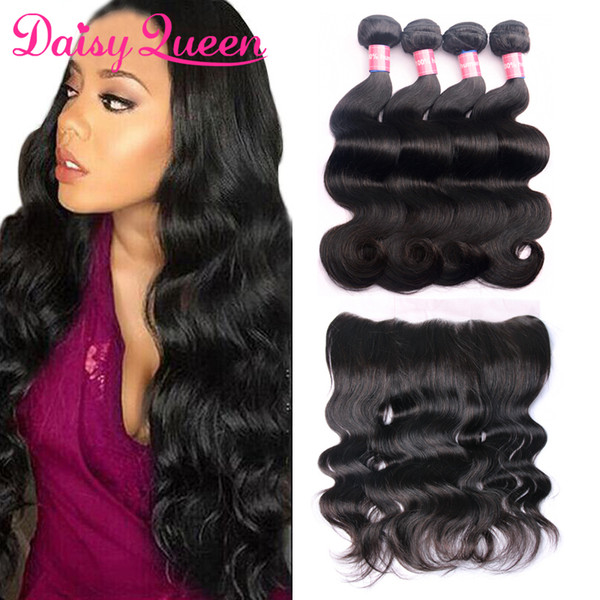 13x4 Lace Frontal Closure With Peruvian Body Wave Virgin Hair Extensions 8A Cheap Peruvian Human Hair Weave Bundles With Frontal Pre Plucked