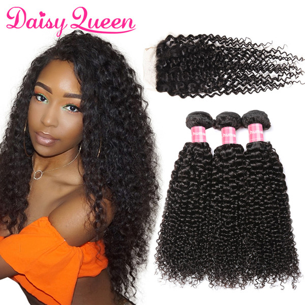 8A Brazilian Virgin Curly Weave Human Hair With Closure Brazilian Hair Weave Bundles with Lace Closure Unprocessed Remy Hair Extensions 4PCS