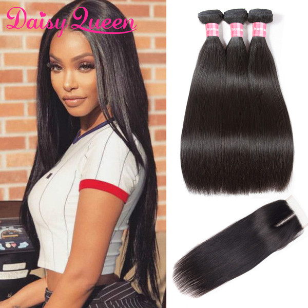 10A Mink Human Hair Bundles With Closure Unprocessed Brazilian Hair Straight 3 Bundles With 4x4 Lace Closure Virgin Hair Extensions