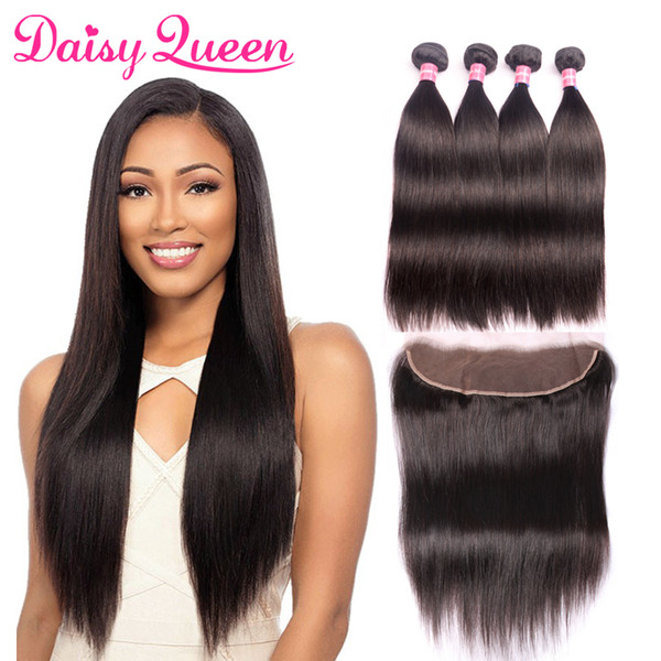 4 Bundles Virgin Straight With Frontal Closure 8A Peruvian Virgin Hair With Closure Wholesale Cheap Human Hair Frontal With Bundles Weaves