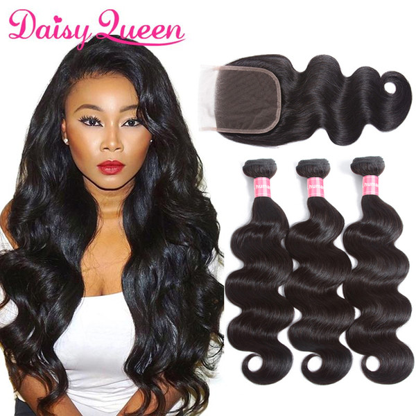 8A Brazilian Virgin Hair Bundles With Closure Body Wave Brazilian Hair Weave Bundles With Lace Closure Unprocessed Remy Human Hair Weave