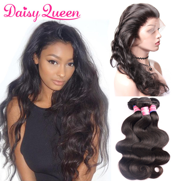 360 Full Lace Frontal Closure With 3 Bundles Peruvian Body Wave Virgin Human Hair Weaves Brazilian Indian Malaysian Cambodian Wavy Remy Hair