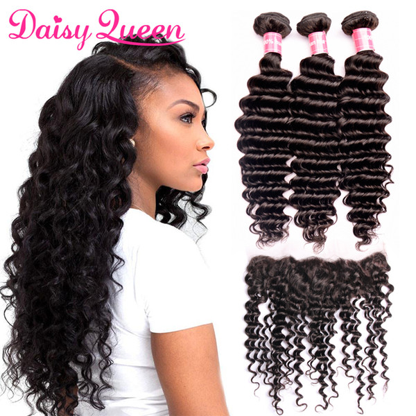 8A Remy Brazilian Deep Wave Virgin Hair Weaves 3 Bundles With 13X4 Ear To Ear Lace Frontal Closure Wholesale Brazilian Human Hair Extensions